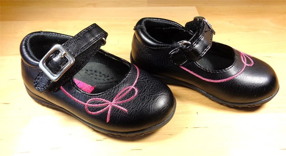 ZAPATOS RACHEL ZAPATOS DE VESTIR DE CUERO NEGRO Y ROSA PARA NIÑOS PEQUEÑOS BEBÉS NIÑAS TALLA 5 Foto 2 de 4