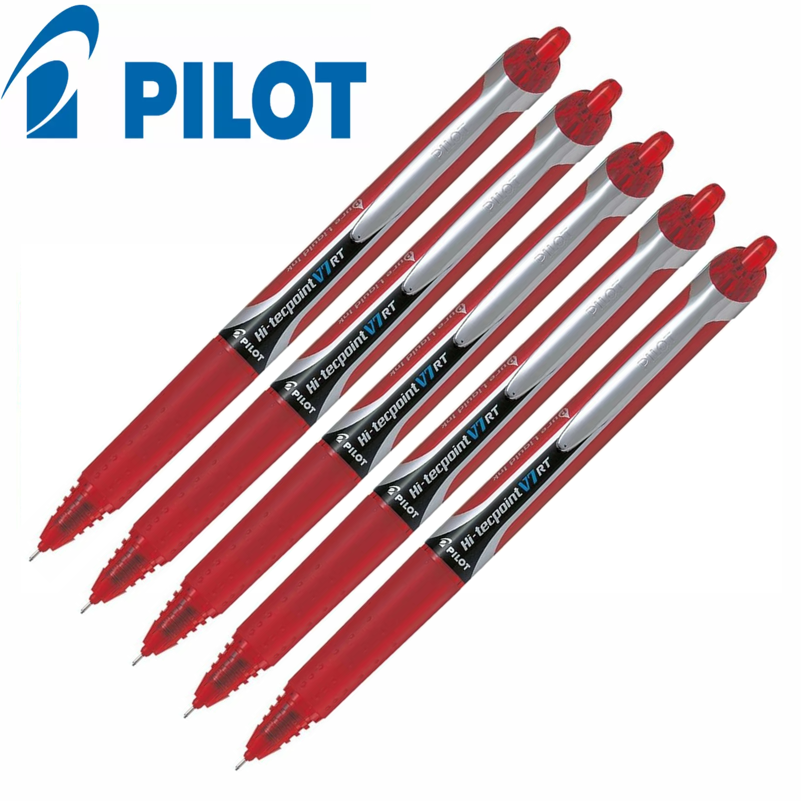 Pilot V7 RT Retractable Hi-Tecpoint Rollerball Pens 0.7mm - Pack of 5 - Red