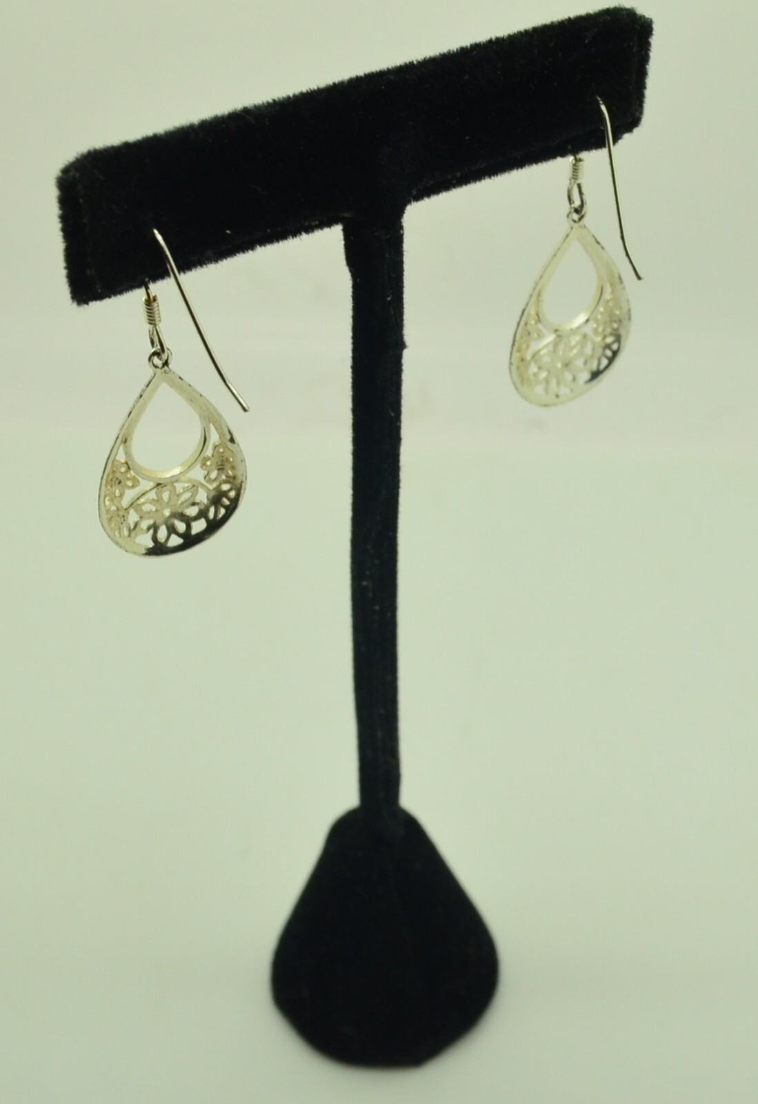 Sterling Silver Floral Pattern Hook Earrings #FMS… - image 3