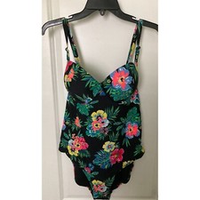 Old Navy Black Floral Tropical One Piece Swimsuit - XL