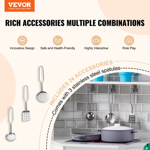VEVOR Kitchen Playset Kids Pretend Cooking Play Toy 24 Piece Accessories White - Picture 2 of 12