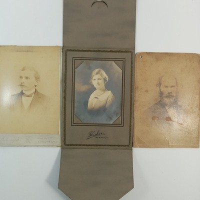 3 Single Person Cabinet Cards 2 IDd 1 Gelatin Silver Print 2 Gentlemen and Lady