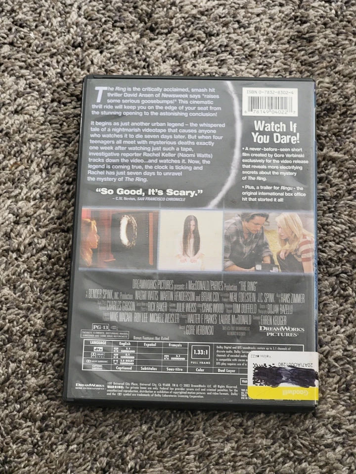 The Ring DVD (2002) Naomi Watts Horror Thriller – Full Screen Edition — 第 2/2 张图片