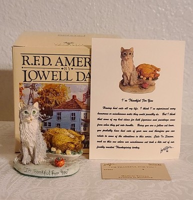 Lowell Davis ''I'm Thankful For You'' Figurine Cat Turkey Thanksgiving