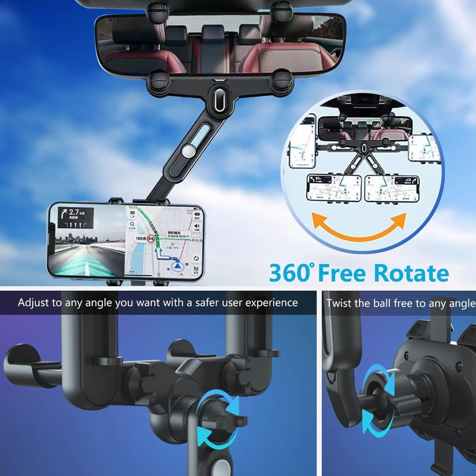 Rearview Mirror Phone Mount – 360° Rotating Anti-Shake Holder for All Phones - Image 3 of 4