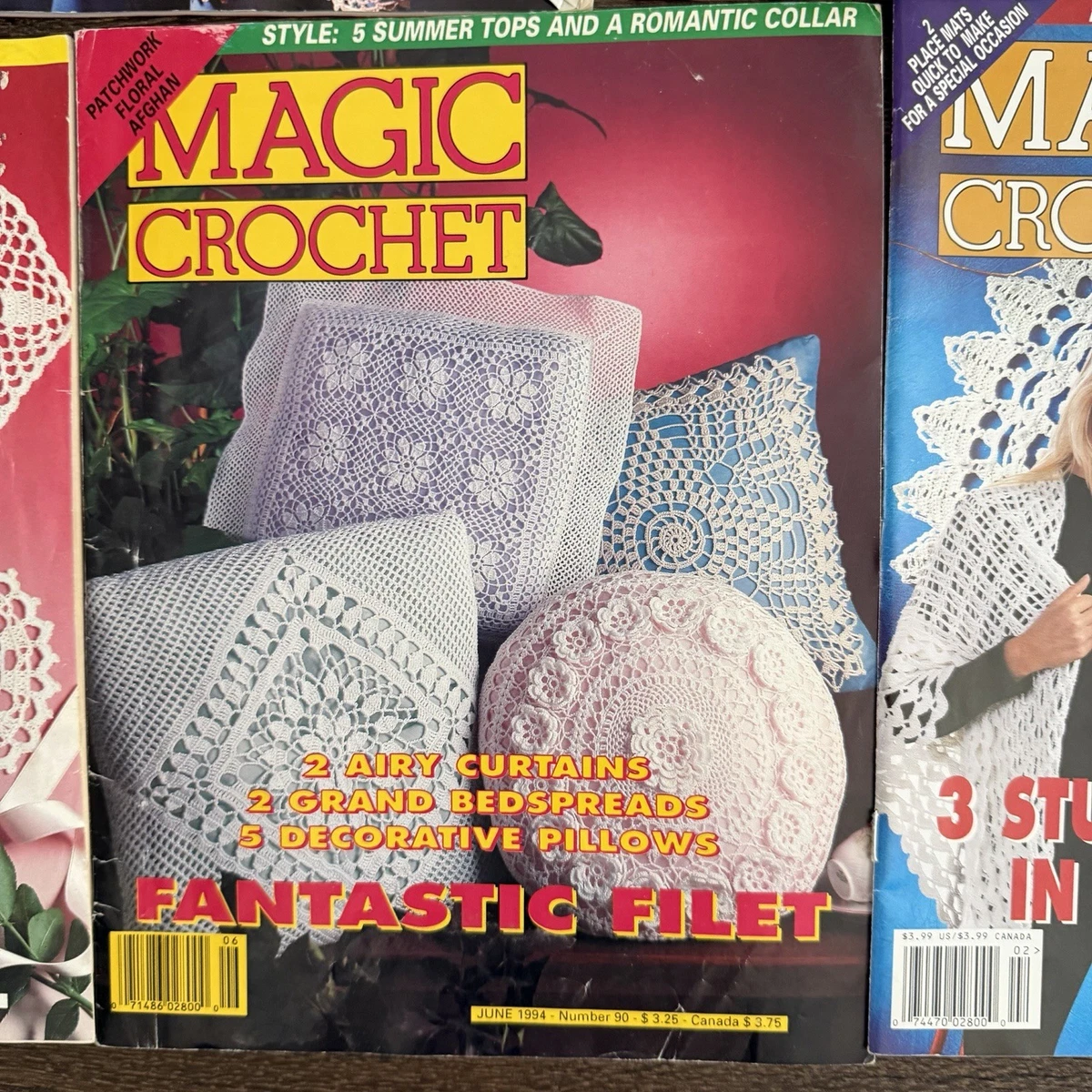 Revista Magic Crochet Lote de 15 Patrones Vintage Tapetes Filete Encaje Afganos