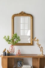 23.5x37.5" Decorative Arched Wall Mirror With Ornate Gold Crest Design