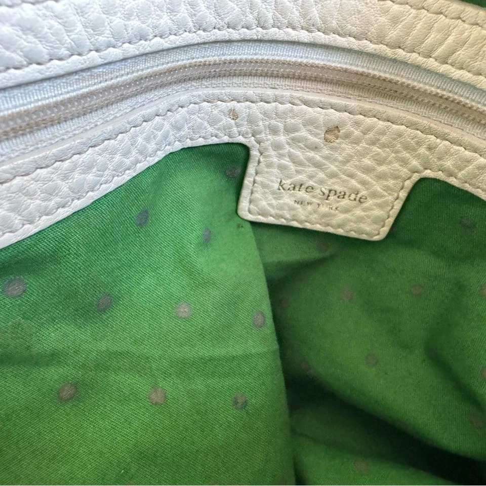 Kate Spade New York Deco large pebbled leather satchel cream green lining rope - Image 2 of 4