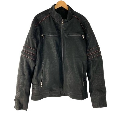 Men's Motorcycle Jacket Coat XL Black Waxed Faux Leather Biker Grunge Aviator