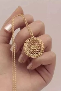 Authentic Vintage Estate Sacred Geometry Charm Pendant 14K Yellow Gold Plated Free Chain18
