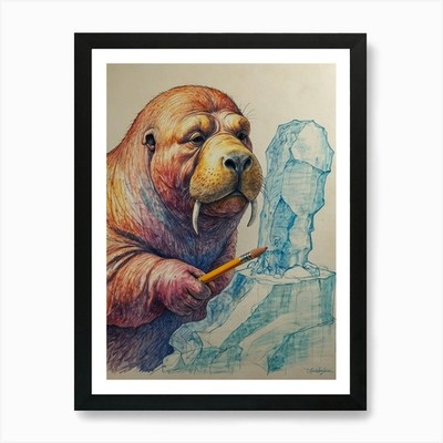 Walross Zeichnung 1 Kunstdruck gerahmt Wandbild Poster Leinwanddruck Bild