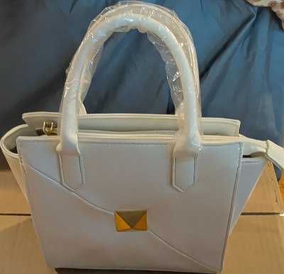 BC Bags White Purse Handbag Gold Accents Detachable Strap Crossbody Shoulder 