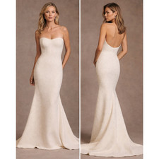 Watters Addie Wedding Gown Size 6 Ivory Beaded Strapless Bridal Dress Tweed