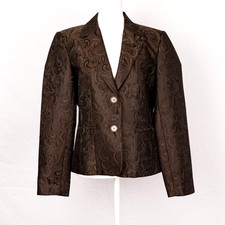 Rafaella Elegant Dark Brown Jacquard Blazer 10 PETITE Classic Traditional Ornate
