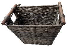 Wicker Storage Basket with Handles pre-owned dark brown