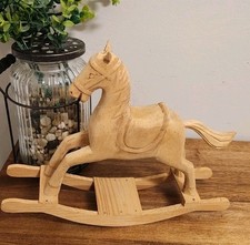 Carved Folk Art Wooden Rocking Horse Figure Christmas Decor, Toy
