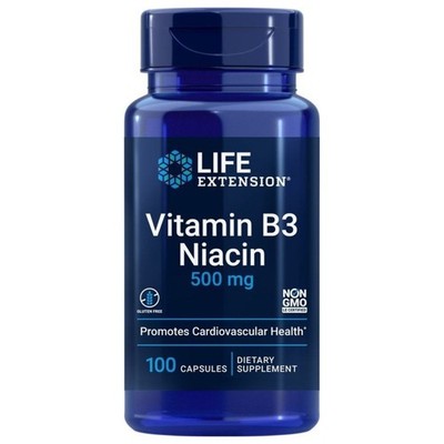 Life Extension Vitamin B3 Niacin 500 mg Herzgesundheit 100 Kapseln