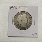 1892 Barber 90% Silver Half Dollar 50c US Coin
