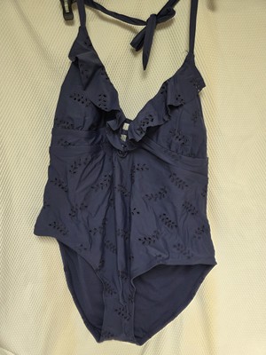 Time and Tru Peri Night 1 Piece Swimsuit Blue Neck tie Clasp close 2X 2XL 20-22W