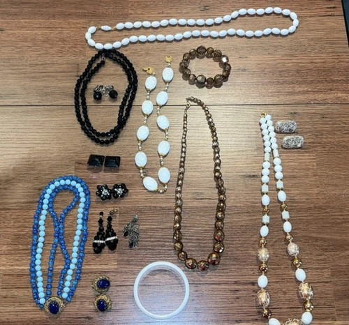 Vintage Costume Jewelry lot of 15 including pierced & clip - neck/bracelets