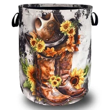 Retro Cows Laundry Basket Western Cowboy Foldable Funny Laundry Hamper Oxford...