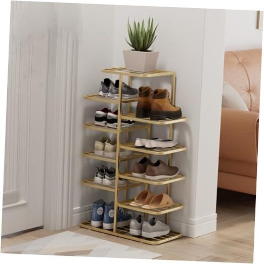 Sturdy 6-Tier Champagne Gold Metal Shoe Rack for Closet Storage-image