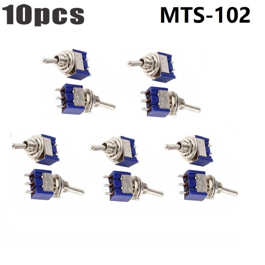 10pcs Blue Mini MTS-102 3-Pin SPDT ON-ON 6A 125VAC Miniature Toggle Switches - Image 4 of 4