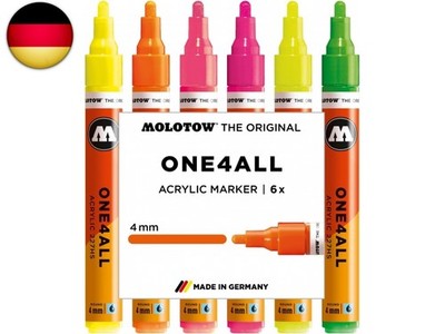 Molotow One4All 227HS Acryl Marker Neon Set (4,0 mm Strichstärke, hochdeckend
