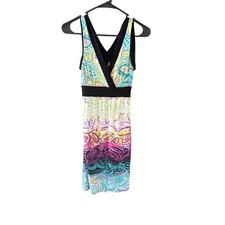 Wrapper Vintage Y2k Multicolor Paisley V-Neck Empire Waist Tie Back Dress Small