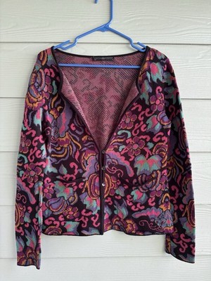 Peruvian Connection Floral Sweater Small Cardigan Button Pima Cotton Intarsia
