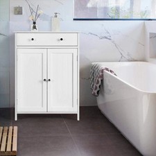 Bathroom Floor Storage Cabinet Free Standing Organizer with Doors and Drawers