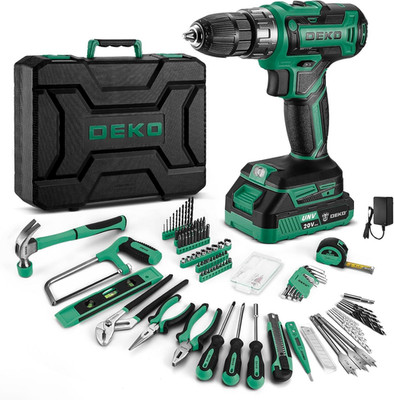 Green Drill Tool Kit Set: 20V Cordless Power Drill Tool Box with Battery Electri