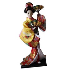 12 Zoll Vintage Japanischen Kimono Geisha Puppe Figur Gelb Kleidung Wohnkultur