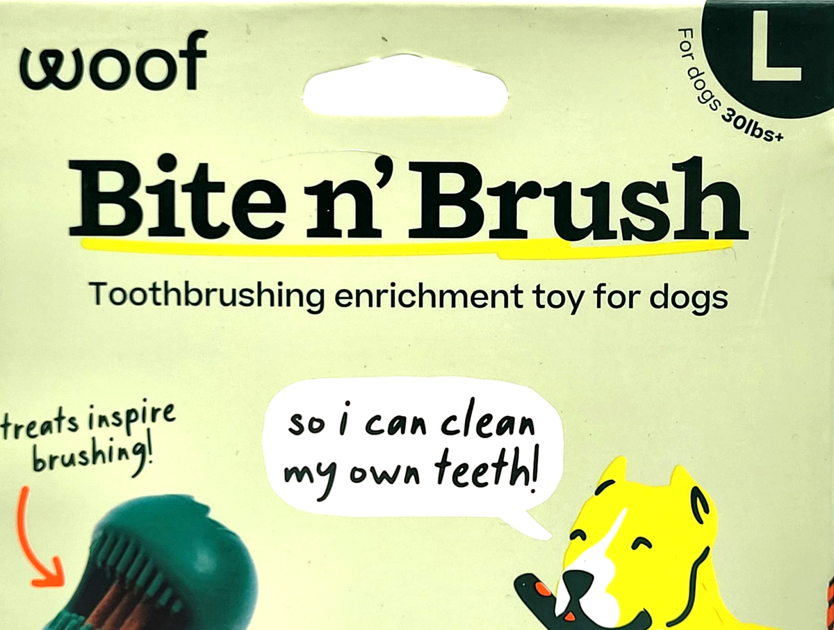 Woof Bite n' Brush Treat Holder Toothbrush For Dogs Large Non