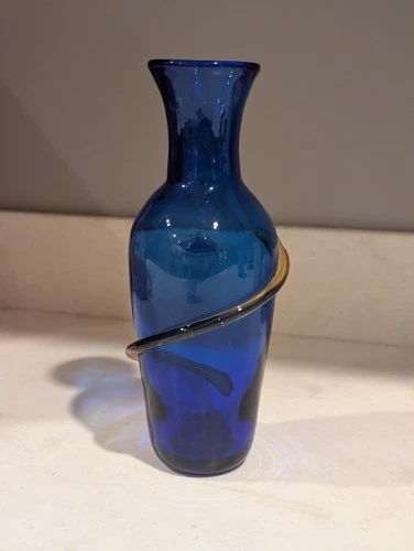 Blenko hand-blown glass vase Cobalt Blue 8"
