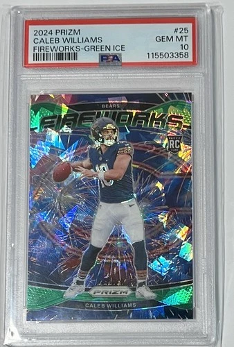 2024 Prizm Fireworks Caleb Williams #25 Green Ice Prizm RC- PSA 10 - Gem Mint 🔥