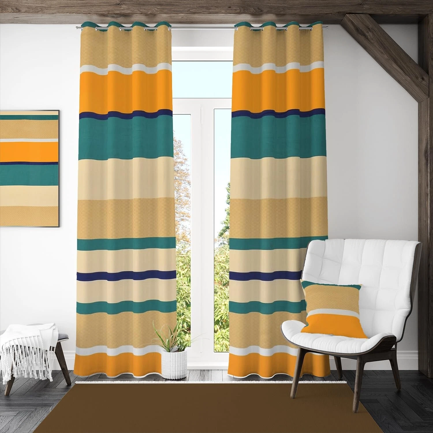 New 2 Pieces Soft Brushed Microfiber Cotton Door Curtains Set - 7 ft