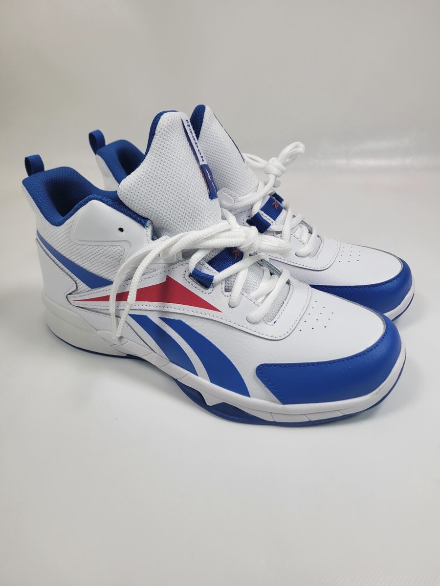 REEBOK More Buckets Kids Basketball Shoes, White Blue Red, Size