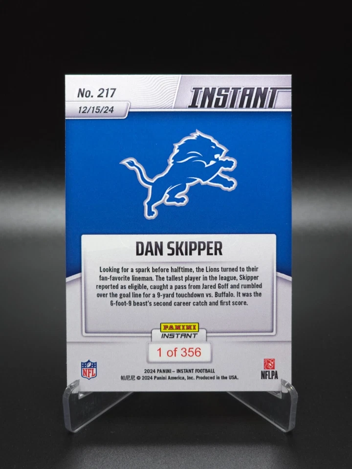 FIRST TD! Dan Skipper 2024 Panini Instant SP Detroit Lions RC #217 PR: 356 - Image 2 of 4