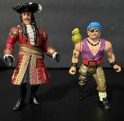 Two Vintage 1991 Peter Pan Movie Hook Action Figures Captain Hook &PegLeg Pirate