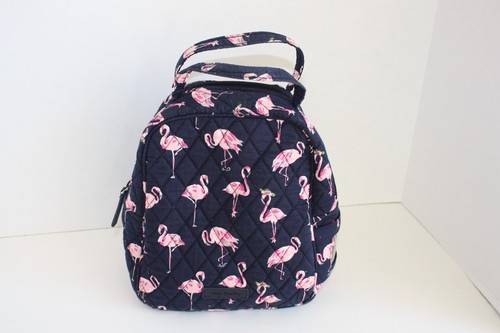 EUC Vera Bradley Flamingo Fiesta Quilted Insulated Lunch Tote Navy Pink Zip Bag