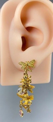 KIRKS FOLLY Gold Tone Dangle Pierced Earrings Star Cupid Angel - Picture 5 of 12
