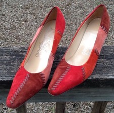 Salvatore Ferragamo Red Rust Patchwork Suede Heels Pumps Shoes Sz 9B
