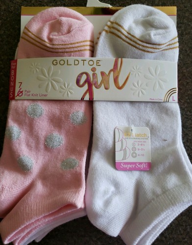 Seven (1) Gold Toe Socks ~ Large ~ Shoe Size 4-10 ~ Flat Knit Liner ~ Pink/White - Picture 2 of 7
