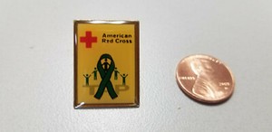 AMERICAN RED CROSS PIN ~ VINTAGE GREEN RIBBON PIN ~ SCARCE!!