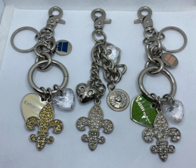 Kathy Van Zeeland Rhinestone Fleur De Lis Keychain Bag Charm Clips