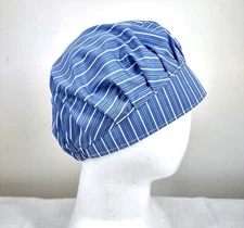 Scrub Cap Small Chemo Hat Chef Handmade Cotton Close Fit Stripe Blue 21.5”-31.5”