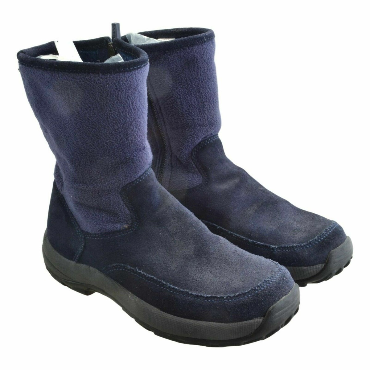 Bean Women's Size Fleece Suede Winter Boot Side Zip Blue Ankle  Shaft 7