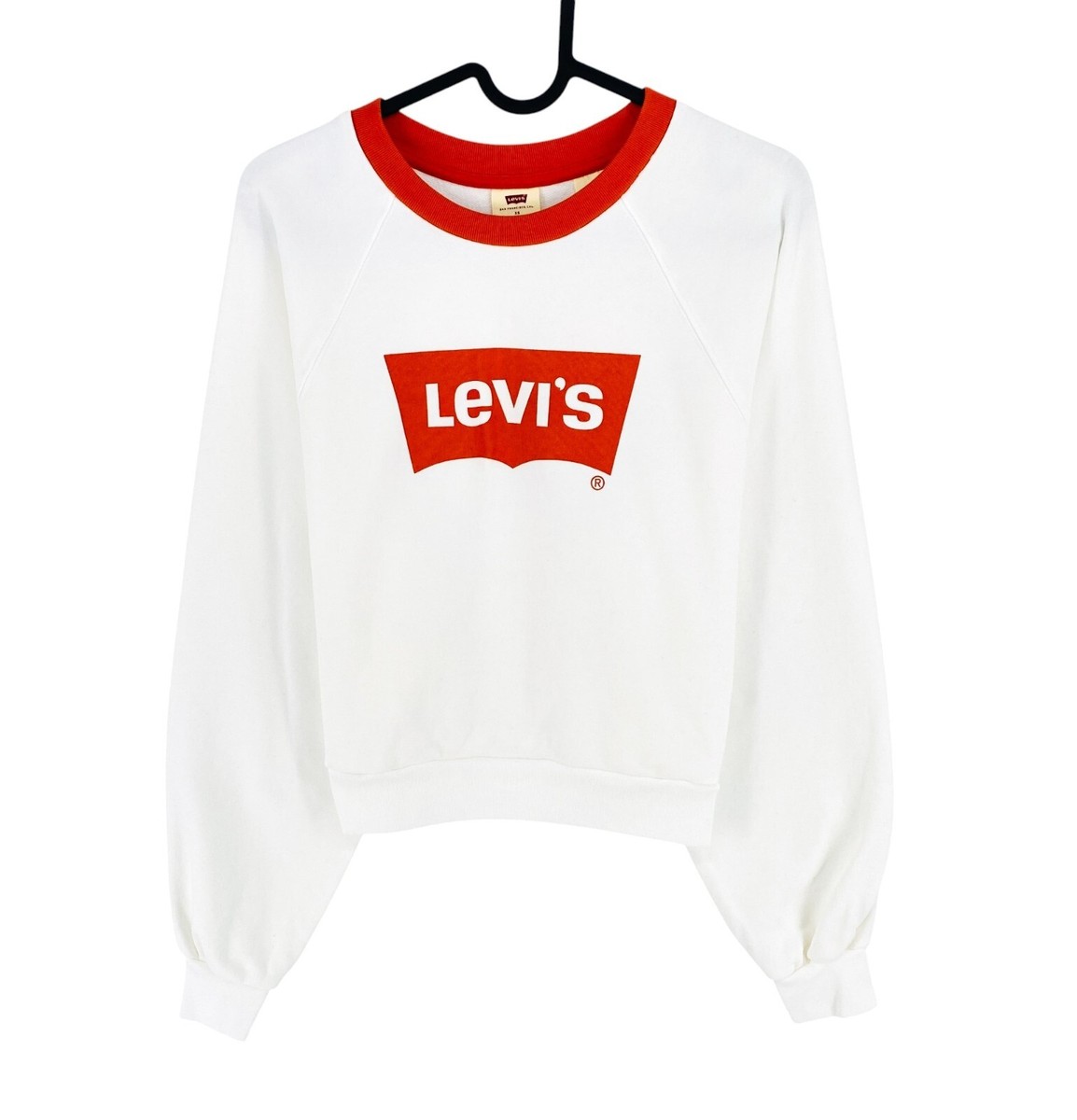 Levi's Women White Crop Relaxed Fit Crew Neck Sweater Jumper Size