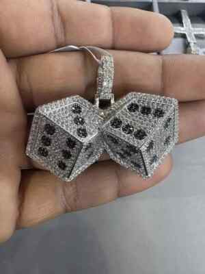 2.10Ct Round Cut Real Moissanite Dice Charm Pendant 14k White Gold Plated Silver